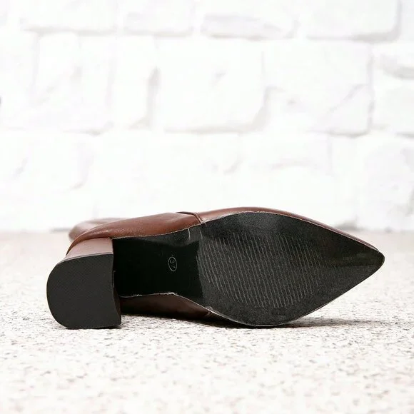 Brown Sexy Pointed Toe Chunky Heel Women's Dress Boots - Picture 7 of 7